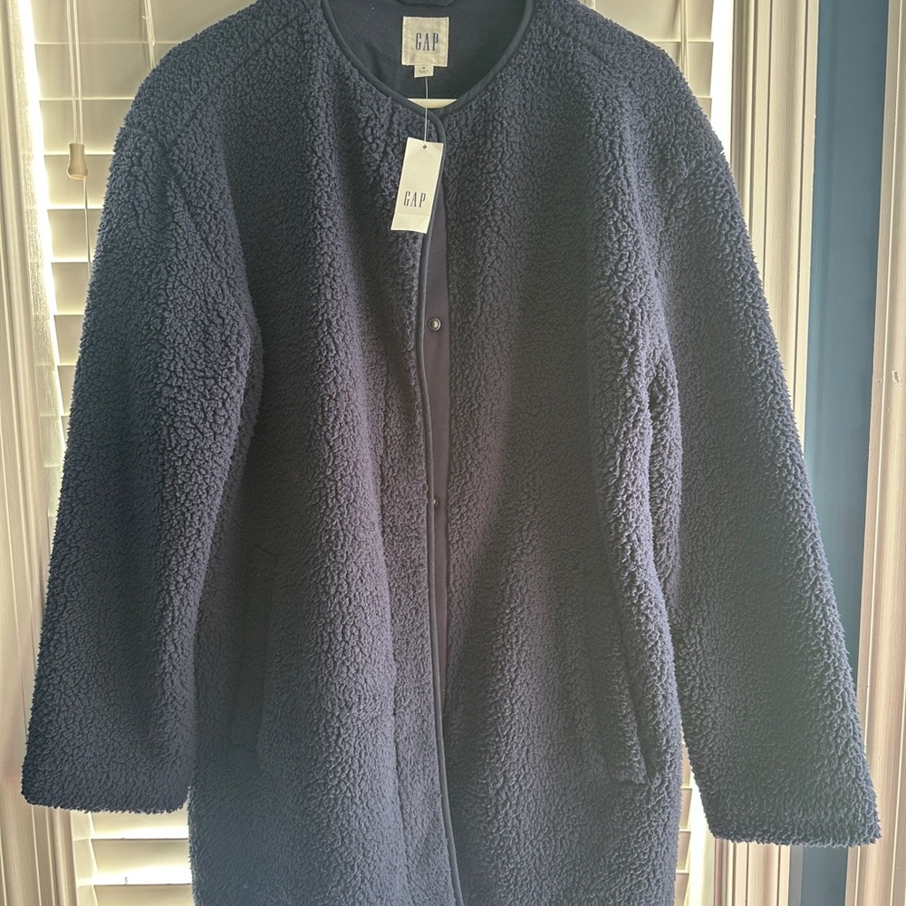 GAP Blue Teddy Jacket Plush Fleece Zip-Front